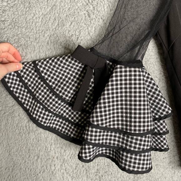 Gracia black bows plaid fancy date night dramatic bell sleeves dressy blouse S - Picture 2 of 10